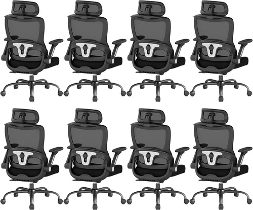 Miniatura 25 de Silla de oficina ergonómica, sillas de oficina en casa de tela de malla con soporte lumbar ajustable, giro de 360° y reposabrazos abatibles
