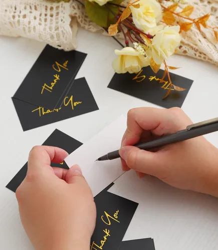 Miniatura 5 de Winoo Design Mini Tarjetas de Agradecimiento Doradas para Pequeñas Empresas – Paquete de 100 – Tarjeta Plana Sin Plegar, 2 x 3.5 Pulgadas, Gracias
