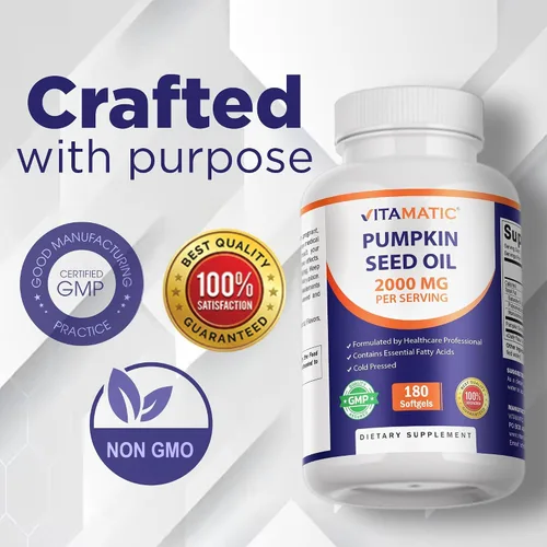 Miniatura 5 de Vitamatic Aceite de semilla de calabaza de 2000 mg por porción, paquete de 3 (540 cápsulas blandas en total), 1000 mg por cápsula blanda que apoya
