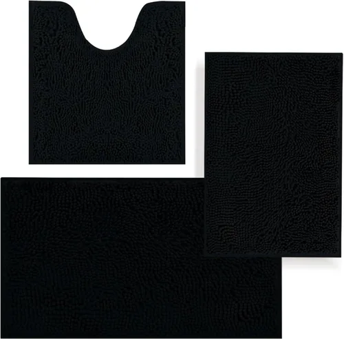 Miniatura 23 de Juego de alfombras de baño de 3 piezas, tapetes de baño para baño antideslizantes, alfombras de baño de felpilla gruesa, suaves y absorbentes, juego