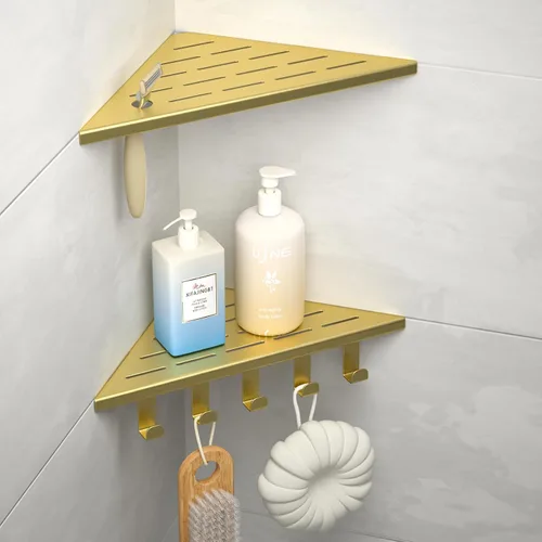 Miniatura 10 de Estante esquinero de ducha de 10 pulgadas, estantes de acero inoxidable 304 para baño, estante de lechada con ganchos para pared de azulejos