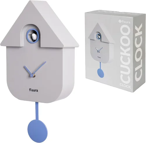 Miniatura 14 de Fisura - Reloj de pared de cuco a rayas azules y beige con esfera roja - Reloj de pared decorativo moderno, regalo único de decoración del hogar