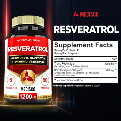 Miniatura 2 de Mecisco Suplemento de resveratrol trans con semilla de uva, cardo mariano y más - Resveratrol - 6 soportes herbales para el sistema inmunológico