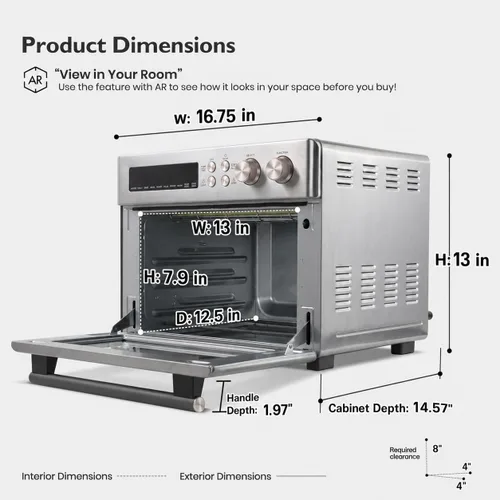 Miniatura 2 de VAL CUCINA - Horno tostador retro con calefacción infrarroja, horno de convección extragrande de encimera 10 en 1, 6 rebanadas de tostada, pizza