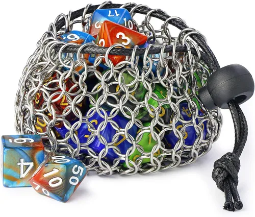 YOUSHARES Bolsa de dados de acero inoxidable para juego de dados de metal poliédrico D&D, bolsa de dados DND para juego de dados de metal poliédricos