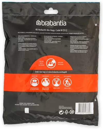 Miniatura 2 de Bolsas de basura Brabantia PerfectFit (Tamaño W/1.3 Gal) Bolsas de basura gruesas de plástico con asas de cordón (40 bolsas)