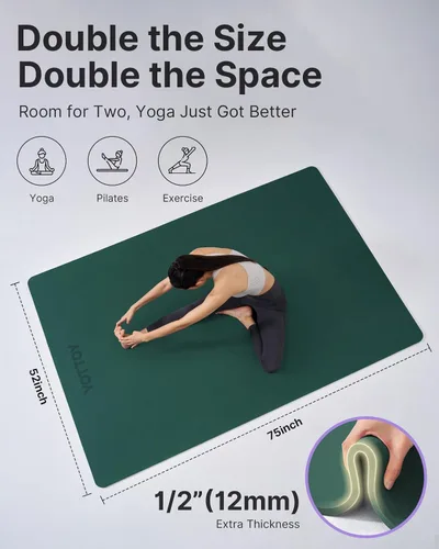 Miniatura 3 de YOTTOY Tapete de yoga grande (75 x 52 x 1/2 pulgadas), tapete de ejercicio TPE extra ancho, tapete de entrenamiento antideslizante para pilates