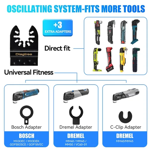 Miniatura 6 de Hojas de sierra oscilantes, Diagtree 115 piezas de hojas de multiherramienta oscilante de titanio para metal, madera y plástico, compatibles