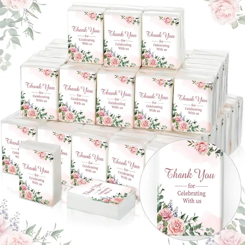 Geelin Paquete de 100 pañuelos faciales de boda, bolsas de bienvenida, pañuelos de bolsillo, mini recuerdos de tamaño de viaje para invitados,