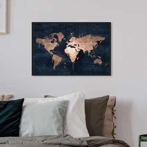 Miniatura 4 de The Oliver Gal Artist Co. Mapas y banderas - Lienzo decorativo enmarcado para pared, diseño de mapamundi Copper, mapas del mundo