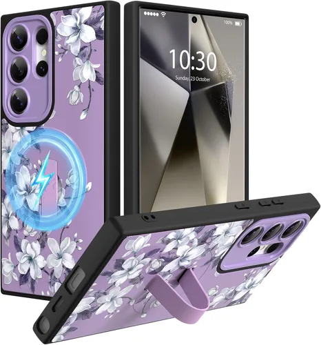Miniatura 41 de Funda magnética compatible con Samsung Galaxy S25 Ultra para mujeres y hombres, estética flor de durazno, correa de muñeca ajustable incorporada