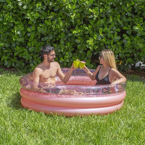 Miniatura 3 de PoolCandy Piscina inflable de sol con purpurina de oro rosa – Piscina redonda de 5 pies para adultos de 2 a 3 adultos, glam patio trasero Piscina