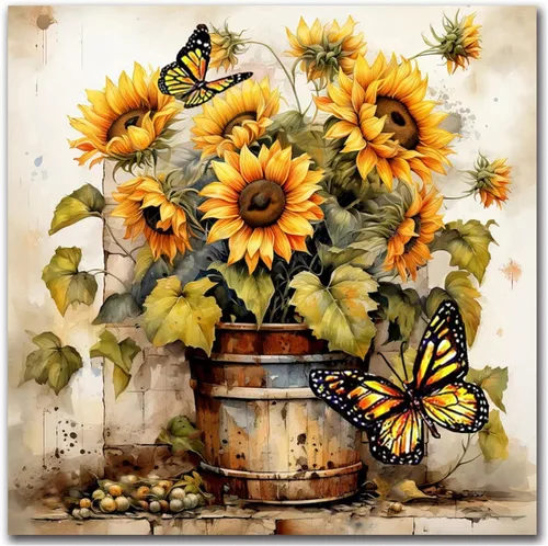 igoodom Kits de Arte de Diamante para Adultos, Kits de Arte de Diamante de Girasoles, Kits de Pintura de Diamante de Girasoles y Mariposas Taladro