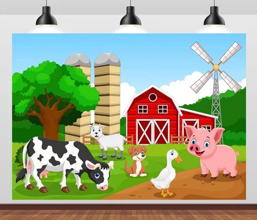 Miniatura 10 de Telón de fondo de tela de 5 x 3 pies con temática de granja para niños, vaquero, vaquera, niño, fotografía al aire libre, sesión de fotos, fiesta
