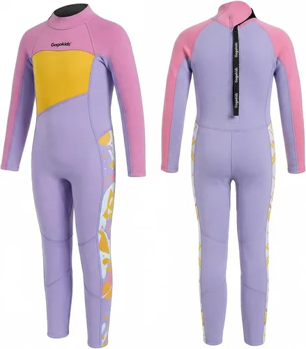 Miniatura 10 de Gogokids Traje de neopreno de manga larga de 0.098 pulgadas para niños y niñas, con protección UV 50+ y cremallera trasera, cálido traje completo