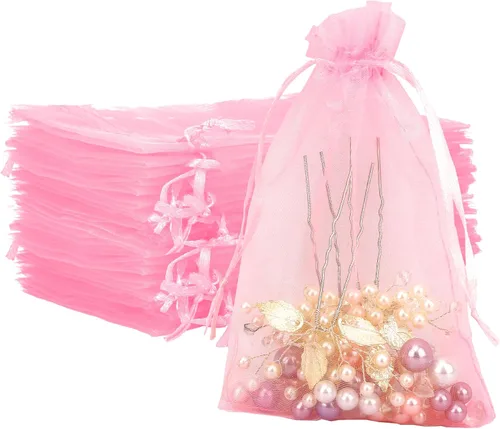 Miniatura 17 de Bolsas de organza, bolsas de organza de 4 x 6, bolsas blancas para recuerdos de boda, 50 bolsas de malla con cordón, bolsas de regalo de joyería