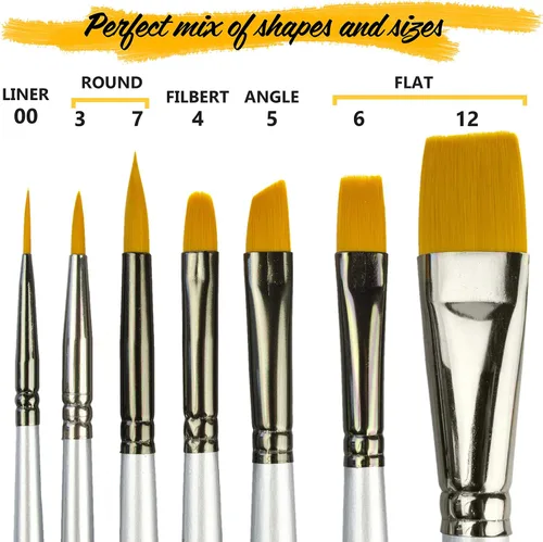 Miniatura 4 de Pinceles de pintura artística para pintura acrílica, acuarela, óleo, gouache, pinceles para pintura corporal y facial para adultos. Juego de 7