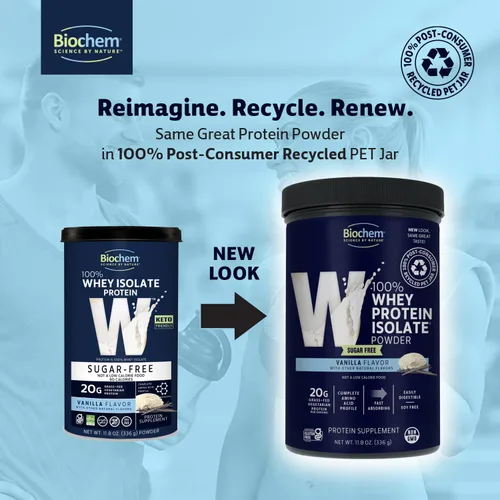 Miniatura 2 de Biochem 100% Whey Sin Azúcar Vainilla 20g, 11.8oz, Certificado Vegetariano, Certificado Sin Gluten, Certificado Sin OMG Testado, Apto para Keto