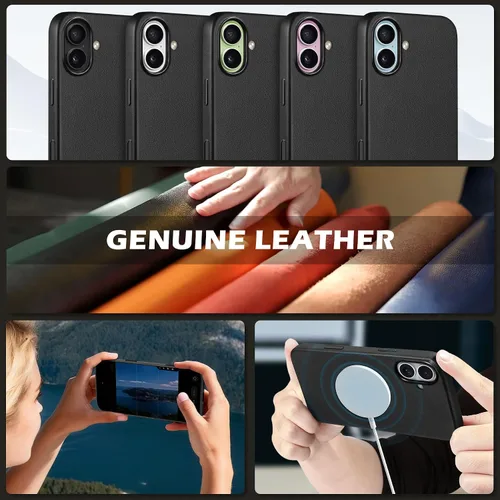 Miniatura 9 de SHIELDON Funda de cuero genuino para iPhone 17 de 6.3 pulgadas 2025 Compatible con Magsafe, botón de cámara actualizado, carga inalámbrica Negro