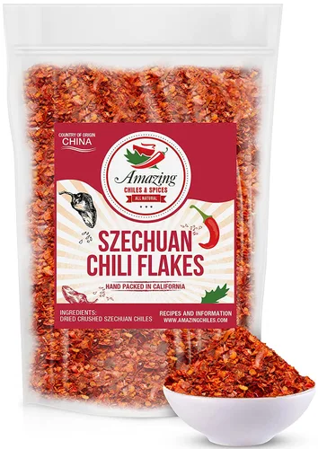 Sichuan Chili Flakes, 1 libra (16 onzas) – Especias tradicionales de pimienta roja y condimento Szechuan para platos tailandeses, coreanos,