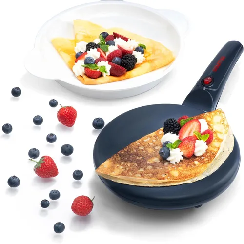 Gourmia Máquina de crepas de 8 pulgadas – Plancha eléctrica de cerámica antiadherente para crepes, tortillas y tortillas francesas, inmersión