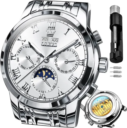 Miniatura 13 de OLEVS Relojes para hombre automático mecánico de cuerda automática reloj de pulsera multifunción calendario impermeable luminoso