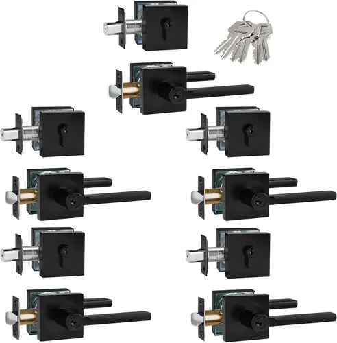 Miniatura 34 de Manija de Puerta de Paso (Sin Cerradura), Mango Cuadrado Interior de Servicio Pesado para Pasillo y Closet, Negro Mate, Reversible para Diestros
