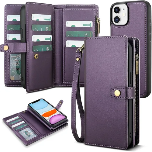 Miniatura 13 de TwoHead Funda tipo cartera para iPhone 11 con tarjetero y funda magnética desmontable para teléfono, funda de piel sintética para mujeres/hombres