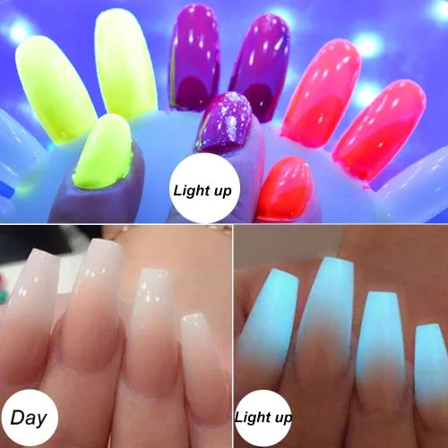 Miniatura 7 de Juego de 12 cajas de pigmento de fósforo de neón en polvo de pigmento de uñas de gran capacidad 240G Fluorescent Nail Glitter Gel Polish 12