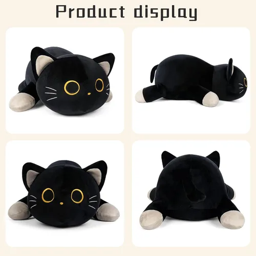 Miniatura 7 de Wepop Animales de Peluche con Peso de Gato Negro de 24 pulgadas, Almohada de Gato Negro con Peso de 4.2 libras, Animal de Peluche Gigante de Gato