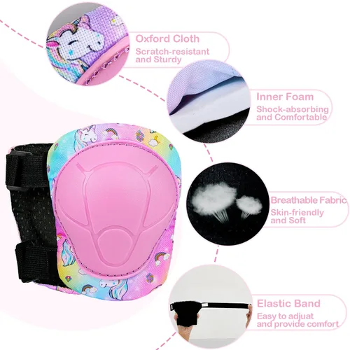 Miniatura 5 de FIODAY Rodilleras para Niños Conjunto de Equipo Protector Ajustable Rodilleras y Coderas para Niños con Protector de Muñeca para Niñas Patines