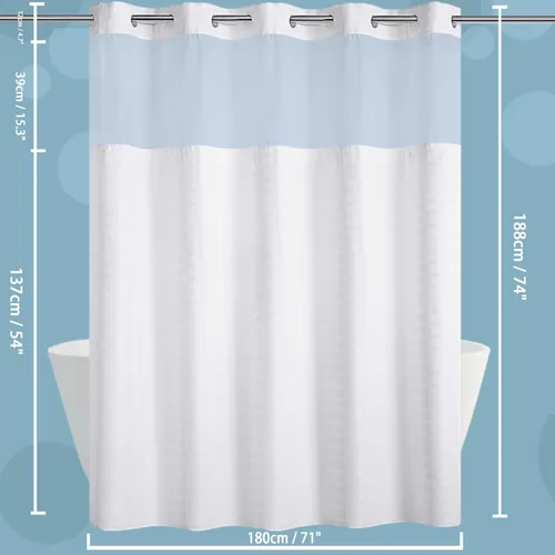 Miniatura 7 de Conbo Mio Cortina de ducha sin gancho con forro a presión, cortinas de baño de tela blanca de lujo para hotel con ventana superior transparente