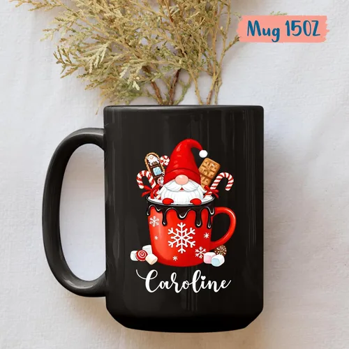 Miniatura 5 de Taza de cerámica de cacao caliente personalizada con nombre, taza de café de gnomo de cacao caliente personalizada, regalos de taza de Navidad