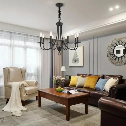 Miniatura 7 de Candelabro de granja negro de 6 luces, estilo rústico de luz industrial moderna, lámpara colgante para comedor, mesa de cocina, sala de estar