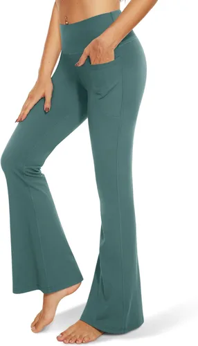Miniatura 44 de TNNZEET Leggings acampanados negros para mujer, pantalones de yoga cruzados con bolsillos, corte de bota, leggings acampanados