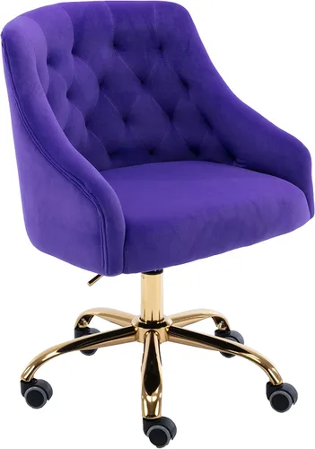 Miniatura 15 de Silla moderna de escritorio para oficina en casa con ruedas, giratoria, altura ajustable de terciopelo, sala de estar, dormitorio (negro)