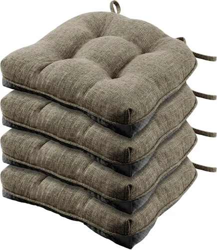 Almohadillas de silla Wellsin para sillas de comedor, cojines de silla de cocina antideslizantes con lazos, juego de 4 almohadillas de silla de Caqui
