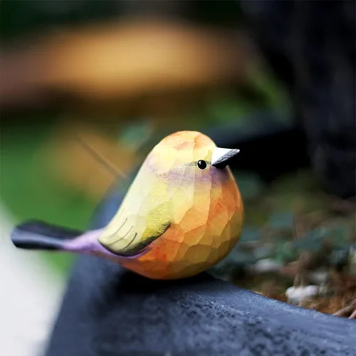 Miniatura 32 de Figura de pájaro de madera Azure Tit, tilo tallado a mano, marrón claro, decoración moderna para el hogar, regalo de pájaro