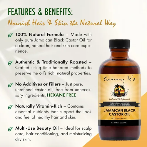 Miniatura 3 de Sunny Isle Aceite de ricino negro de Jamaica 4 oz 100% Natural para el cabello, el cuero cabelludo y el cuidado de la piel