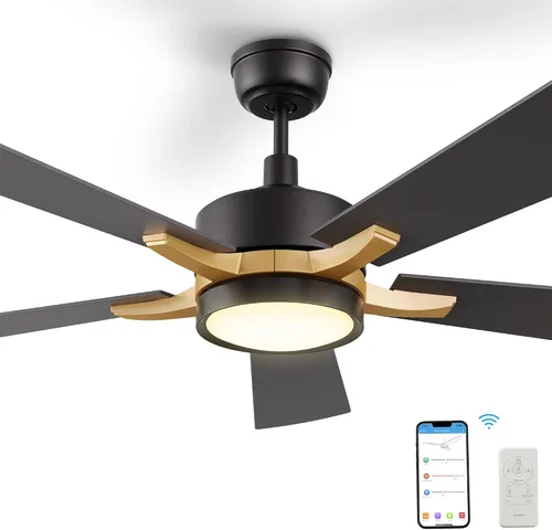 Miniatura 10 de SMAAIR Ventilador de techo inteligente con luz de 52 pulgadas, control remoto de 10 velocidades/aplicación, luz LED regulable moderna, motor CC