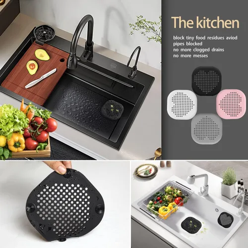Miniatura 6 de Paquete de 2 recolectores de pelo para desagüe de ducha, accesorios de baño negros, cubierta de drenaje de silicona duradera con ventosas