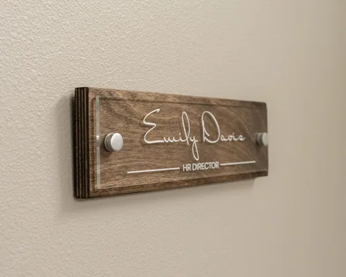 Miniatura 4 de Placa de identificación para pared o puerta, letrero de nombre para oficina (madera espresso)