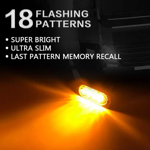 Miniatura 7 de Barra de luz estroboscópica de 4 piezas, 4 LED, ámbar, ultra delgada, con función de sincronización, para coche o camión, luz de emergencia