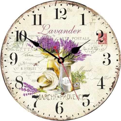 TAHEAT Reloj de pared vintage de lavanda de 12 pulgadas, decoración estética de baño morado, funciona con pilas, relojes de pared silenciosos sin