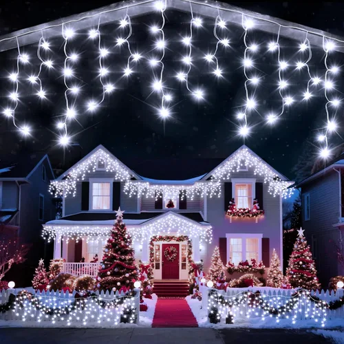 Miniatura 9 de Luz de hielo de 49 pies para exterior, 480 luces LED de Navidad para exteriores, iluminación de hielo de Navidad con 11 modos y temporizador