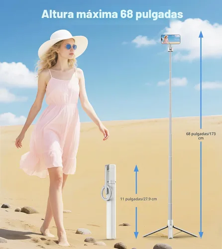 Miniatura 4 de TONEOF Trípode de palo de selfie magnético de 68" con soporte magnético fuerte de aluminio para Magsafe, soporte de trípode para teléfono de viaje