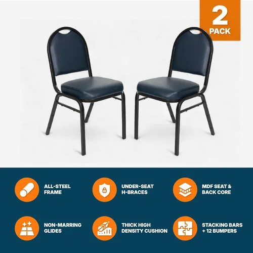 Miniatura 7 de OEF Furnishings OEF9204-BT/2 Silla apilable de grado comercial para banquetes (vinilo azul, marco recubierto de polvo negro, paquete de 2)
