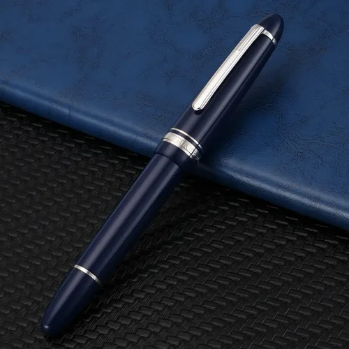 Miniatura 3 de Majohn P136 Pluma estilográfica de pistón, punta extra fina con caja, juego de pluma de escritura de resina azul oscuro Azul - Clip de plata
