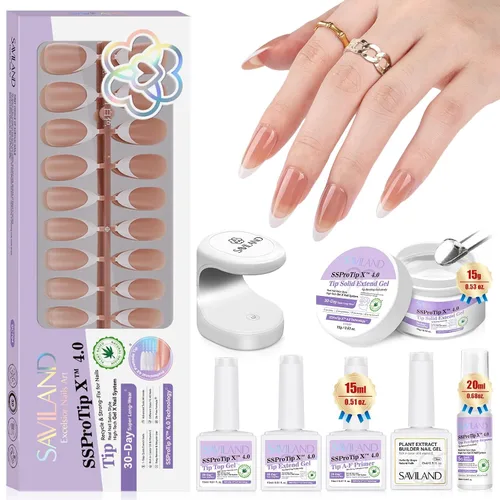 Miniatura 14 de SAVILAND Juego de iniciación de kit de uñas de gel: gel de pegamento de uñas de 14 días y 500 puntas de uñas de alta transparencia para presionar