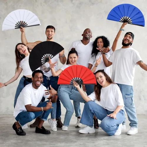 Miniatura 7 de Qunclay Paquete de 4 abanicos plegables grandes para rave de mano para baile de línea, fanáticos chinos, japoneses, para fiestas de festivales